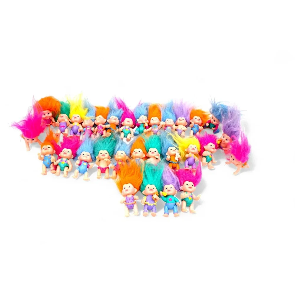Lot of 25 Small Troll Dolls with Brightly Colored Hair Toy Figurines for‎ Kids